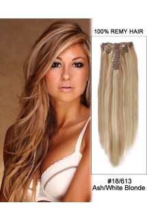 14” 7pcs #18/613 Ash White Blonde Straight 100% Remy Hair Clip In Human Hair Extensions 14” 7pcs #18/613 Ash White Blonde Straight 100% Remy Hair Clip In Human Hair Extensions